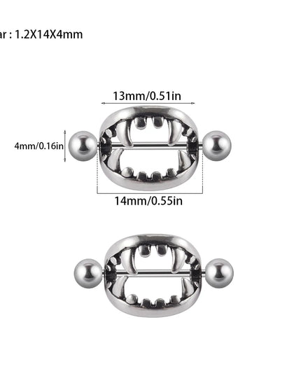 1/2PCS Punk Teeth Nipple Rings Shield Cover Barbell Nipple Piercings for Women Sexy Teeth Body Piercing Jewelry