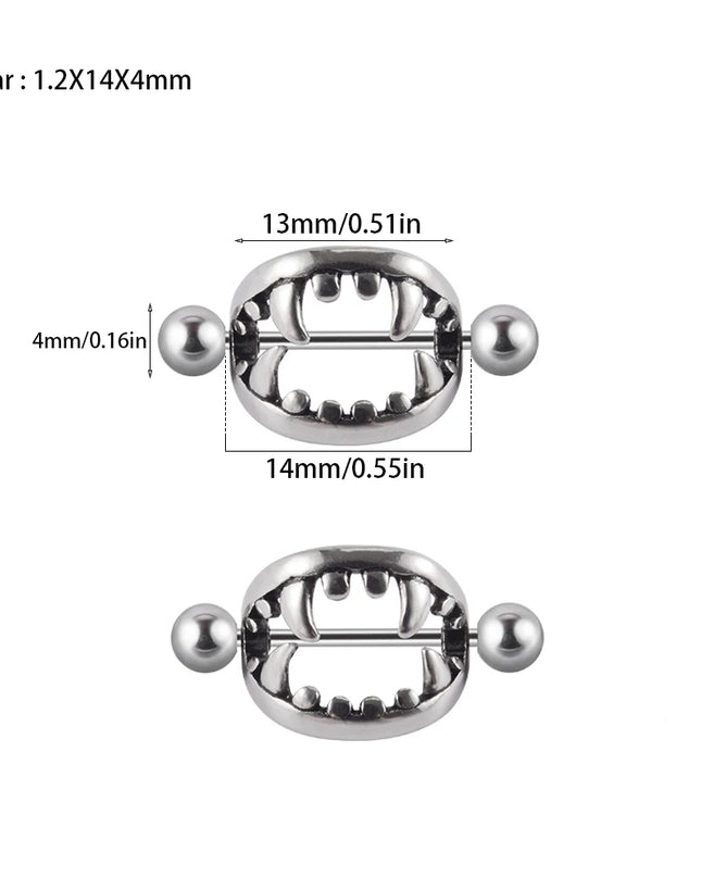 1/2PCS Punk Teeth Nipple Rings Shield Cover Barbell Nipple Piercings for Women Sexy Teeth Body Piercing Jewelry