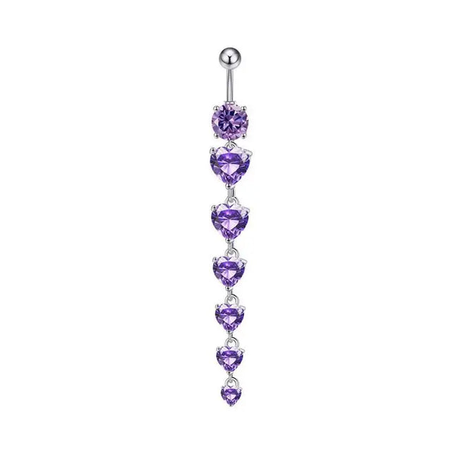 Belly Button Rings Mixed Purple Zircon Dangle Design Stainless Steel Durable Navel Rings for Daily Outfit Matching