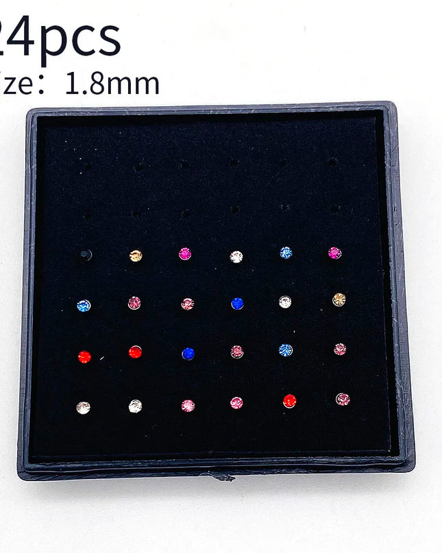 Nose Studs Stainless Steel Crystal Nose Ring Piercing Set For Women Gift With Box 24/40/60Pcs