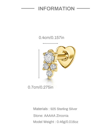 AIDE Heart Round Ball Flat Helix Piercing Earring 925 Sterling Silver Ear Studs Geometric Zircon Exquisite Trinket Studs Aretes