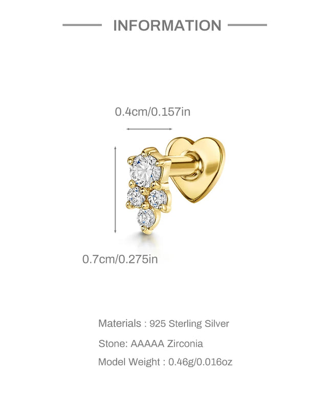 AIDE Heart Round Ball Flat Helix Piercing Earring 925 Sterling Silver Ear Studs Geometric Zircon Exquisite Trinket Studs Aretes