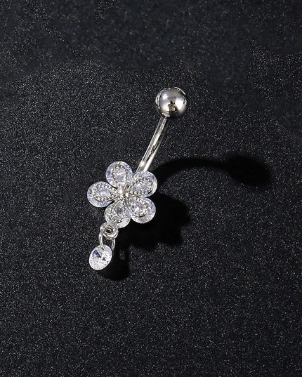 Women's Sexy Belly Button Ring Stainless Steel Navel Piercing with Butterfly Flower Design Body Jewelry