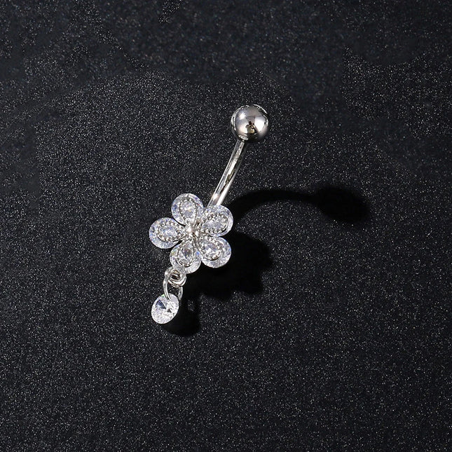 Women's Sexy Belly Button Ring Stainless Steel Navel Piercing with Butterfly Flower Design Body Jewelry