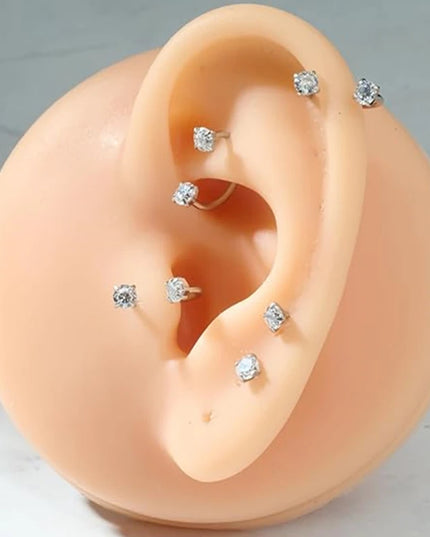 6/2pcs Horseshoe Nose Rings With L-Shape Nose Stud, Stainless Steel Rianbow CZ Nose Ring,, Lip Eyebrow Helix Ear Piercing