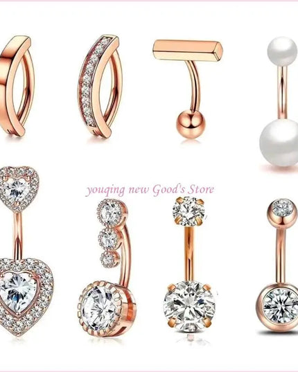 57QA Versatile Belly Button Rings Set of 8 Stainless Steel Navel Rings Body Piercing