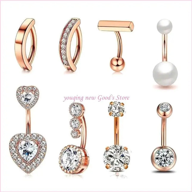57QA Versatile Belly Button Rings Set of 8 Stainless Steel Navel Rings Body Piercing