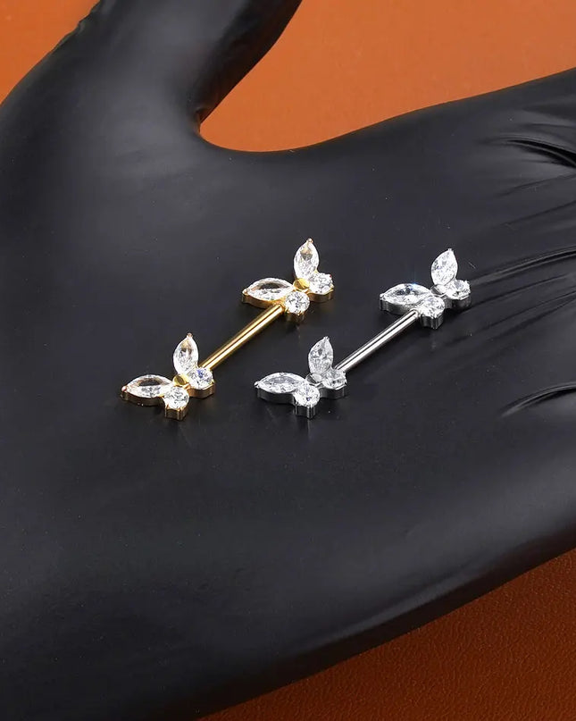 1Pc G23 Titanium Nipple Ring Straight Barbell Piercing Zircon Internally Threaded Nipple Bars Piercing Ring Women Body Jewelry