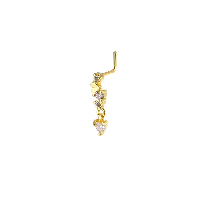 Stainless Steel Long Fashion Nose Rings for Women Copper with CZ Heart Dangle L-Bend Nose Piercing Jewelry Body Jewelry 20G