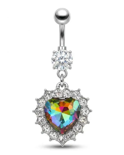 Stainless Steel Dangle Belly Button Rings For Women Shiny Cubic Zirconia Heart Butterfly Flower Navel Piercing Jewelry For Daily