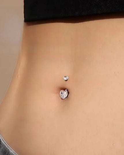 G23 Titanium Heart Shaped Belly Button Ring 14G Clear CZ Women's Navel Piercing Hypoallergenic Sexy Body Jewelry