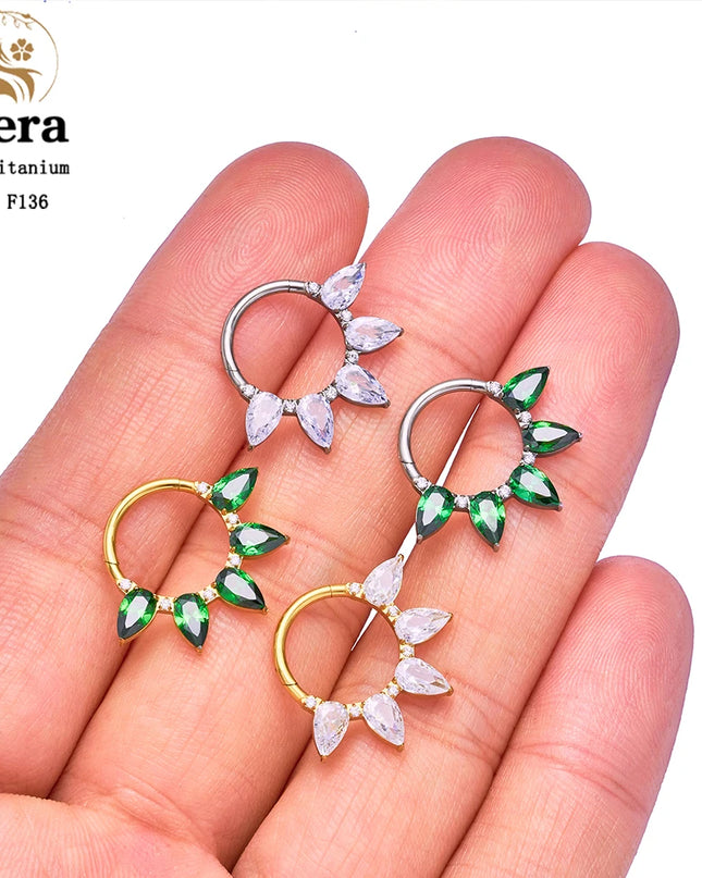 ASTM F136 Titanium Nose Ring Hoop 16G Pear CZ Hinged Segment Septum Clicker Ring Cartilage Daith Piercing Earring Body Jewelry