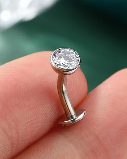 14G G23 Titanium Curved Belly Button Ring with White Zirconia Flat Implantable Navel Jewelry Elegant Pin-Type Piercing Accessory