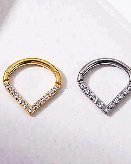 Surgical Steel Septum Nose Clicker Hinged Teardrop Shape Rhinestone Nose Ring Black Segment Ring Body Piercing Jewelry