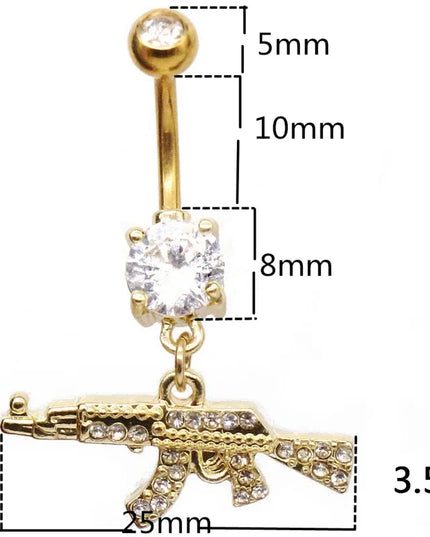 Belly Button rings Gun Dangle navel Ring clear Gem belly button Ring Body piercing Jewelry belly piercing for women