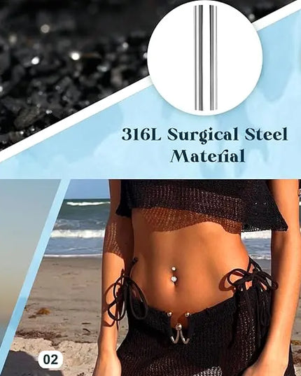 Bobisty Belly Button Rings 316L Surgical Steel Hypoallergenic Belly Button Rings Shiny CZ Belly Button Piercing Jewelry