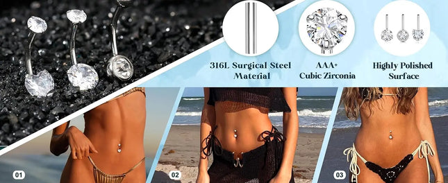 Bobisty Belly Button Rings 316L Surgical Steel Hypoallergenic Belly Button Rings Shiny CZ Belly Button Piercing Jewelry