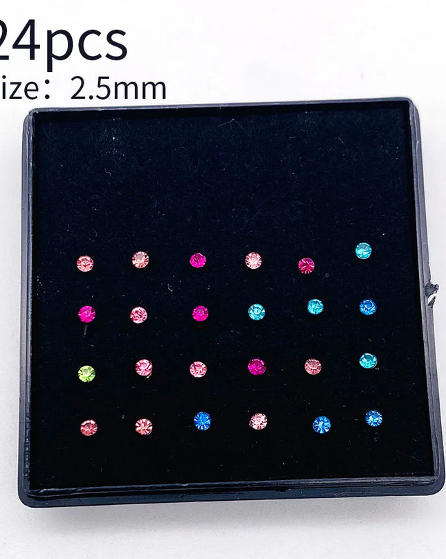 Nose Studs Stainless Steel Crystal Nose Ring Piercing Set For Women Gift With Box 24/40/60Pcs
