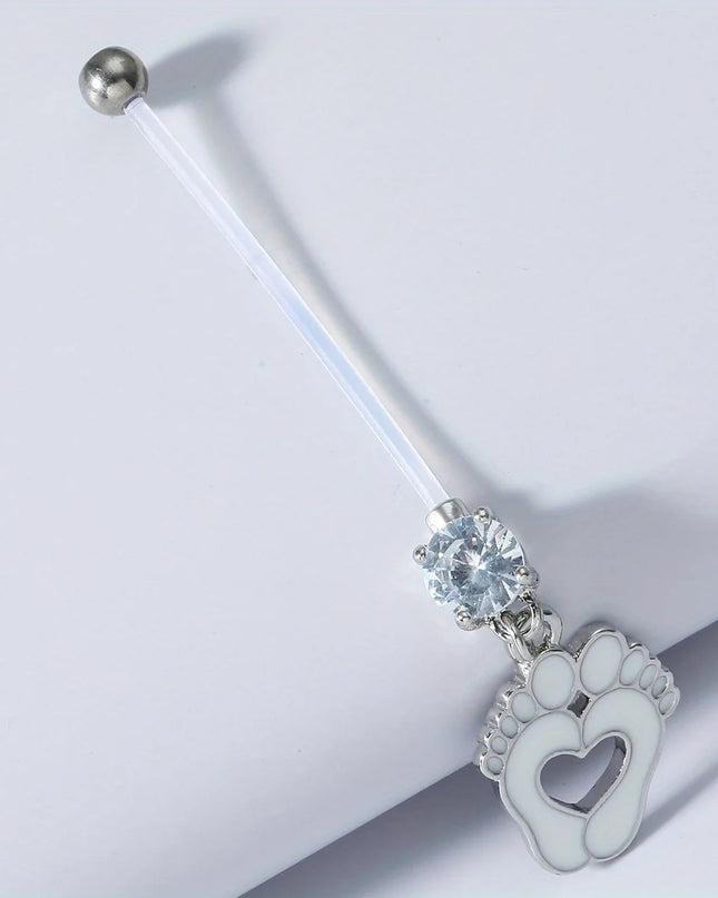 6pcs Different Sizes of Pregnant Belly Button Set, Transparent Ball Ball Love Foot Pendant,  Soft Pregnant Belly Button Piercing