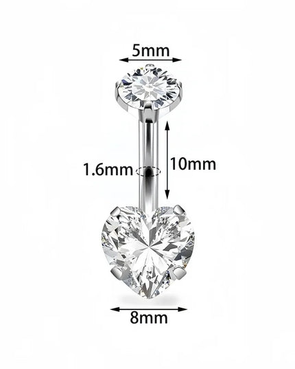 G23 Titanium Heart Shaped Belly Button Ring 14G Clear CZ Women's Navel Piercing Hypoallergenic Sexy Body Jewelry