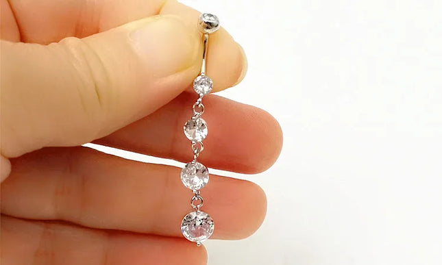 925 sterling silver Dangle Belly Button Rings for Women Fashion CZ Belly Ring Dangling navel piercing jewelry
