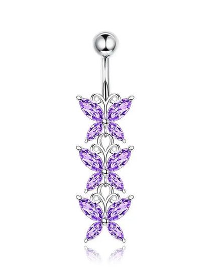 Belly Button Rings Mixed Purple Zircon Dangle Design Stainless Steel Durable Navel Rings for Daily Outfit Matching