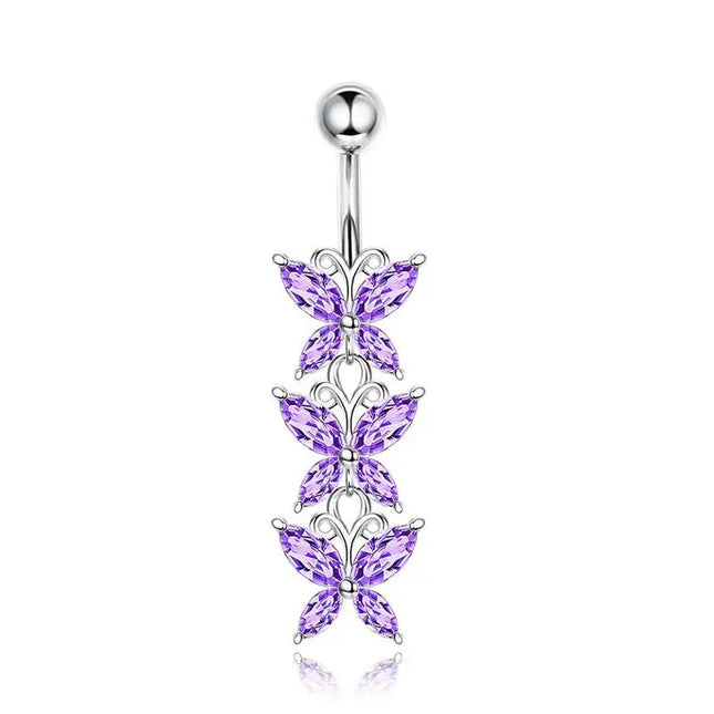Belly Button Rings Mixed Purple Zircon Dangle Design Stainless Steel Durable Navel Rings for Daily Outfit Matching