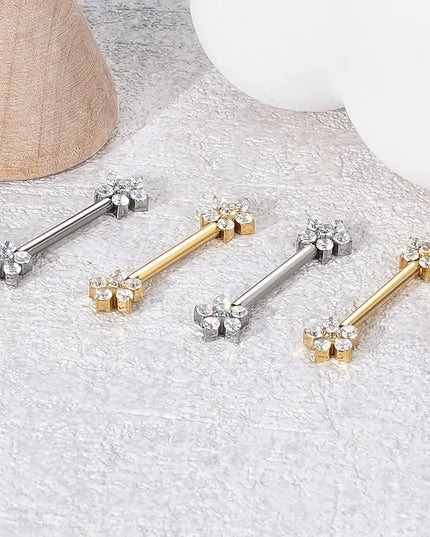 1Pc Titanium Nipple Barbell Piercing Zircon Nipple Ring with Pendant Bar Piercing Internally Threaded Women Body Accessaries