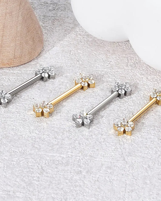 1Pc Titanium Nipple Barbell Piercing Zircon Nipple Ring with Pendant Bar Piercing Internally Threaded Women Body Accessaries