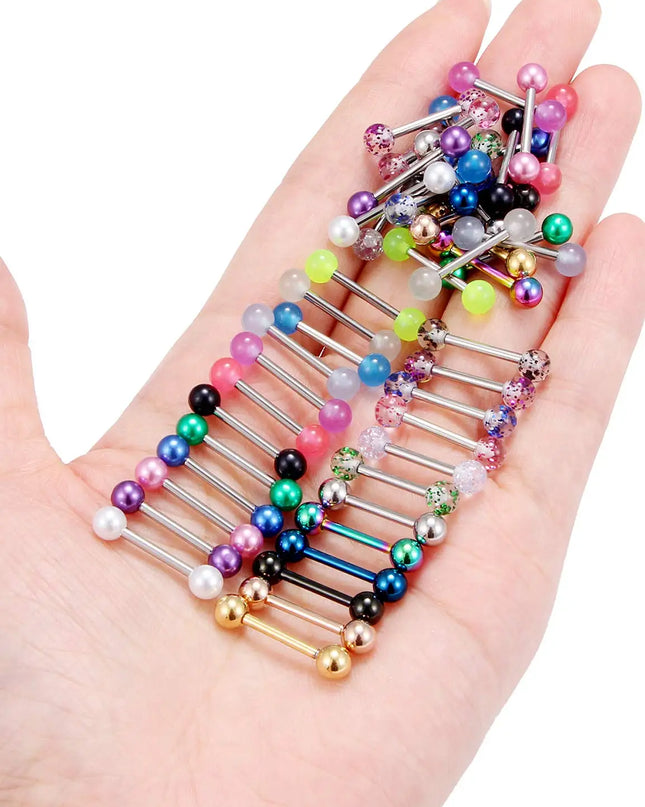 48 Pcs/2 Pcs Nipple Ring Tongue Ring Surgical Steel Straight 14G Barbell Piercing Jewelry 12MM 14MM 16MM Women's and Men's Glow