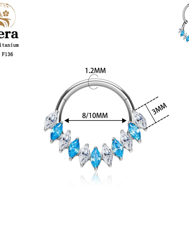 ASTM F136 Titanium Nose Ring Hoop 16G Pear CZ Hinged Segment Septum Clicker Ring Cartilage Daith Piercing Earring Body Jewelry