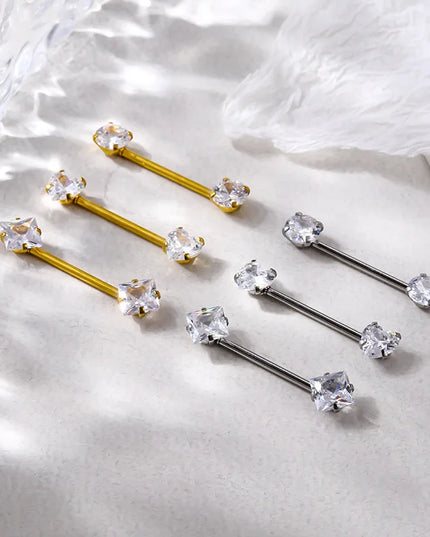 1PC Stainless Steel CZ Nipple Rings for Women Silver Gold Color Barbell Round Heart Square Nipple Piercing Body Piercing Jewelry