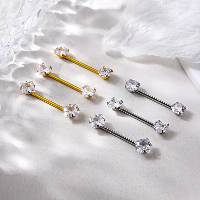 1PC Stainless Steel CZ Nipple Rings for Women Silver Gold Color Barbell Round Heart Square Nipple Piercing Body Piercing Jewelry