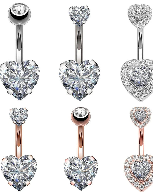 Zircon Crystal Belly Button Piercing Rings for Women Navel Ring Surgical Steel Barbell Heart Butterfly Body Piercing Jewelry