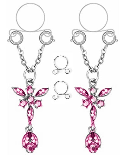 1 Pair New Fake Nipple Ring Sexy Tassel Crystal Butterfly Pendant For Women Girls Adjustable Faux Nipple Piercing Body Jewelry