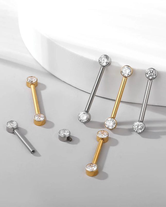 1/2Pcs Titanium Nipple Piercing Jewelry CZ Bezel Tongue Nipple Bars Piercing for Breasts Sexy Piercing Mamilo for Women 12-20mm