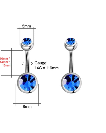 14G Belly Button Piercing Ring, Surgical Steel CZ Crystal Gem Internally Threaded Belly Button Ring Piercing Jewelry