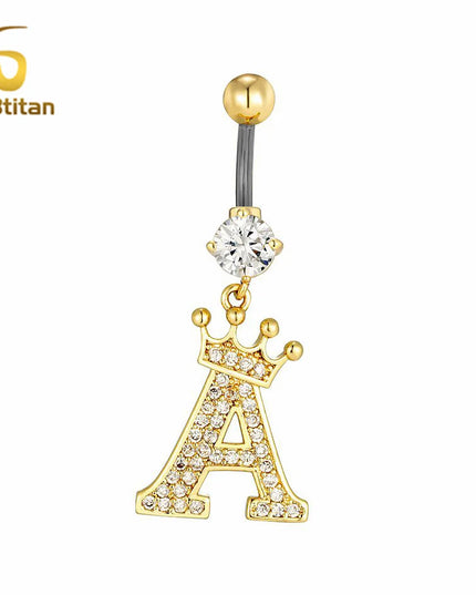 A-Z 26 Letter Initial Belly Button Rings 14G Titanium Curved Barbell Golden Zircon Navel Piercing Body Jewelry Women Accessories