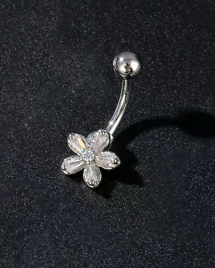 Women's Sexy Belly Button Ring Stainless Steel Navel Piercing with Butterfly Flower Design Body Jewelry