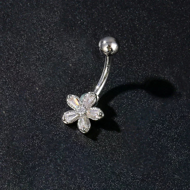 Women's Sexy Belly Button Ring Stainless Steel Navel Piercing with Butterfly Flower Design Body Jewelry