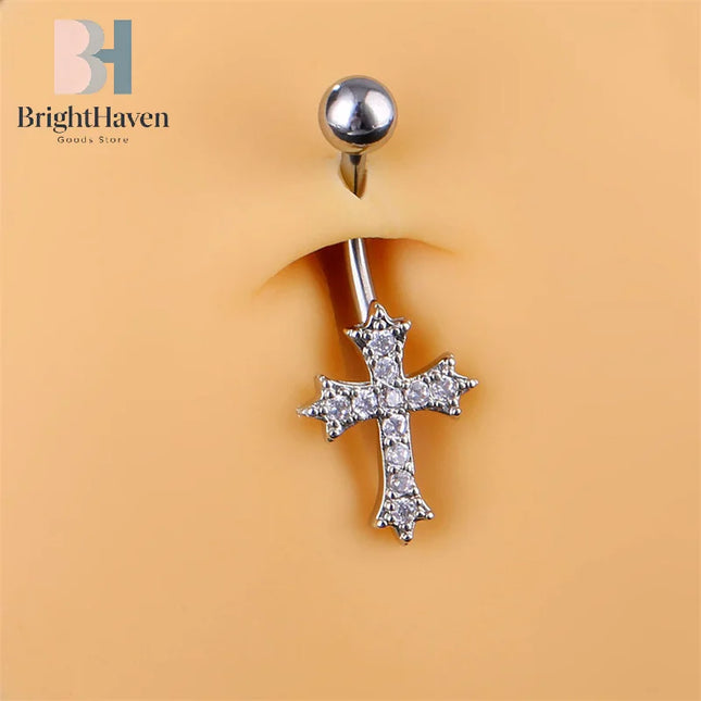 Fashion Sexy Piercing Navel Nail Body Jewelry For Women Girls Personalized Simple Cross Pendant Belly Button Rings Gifts B.H