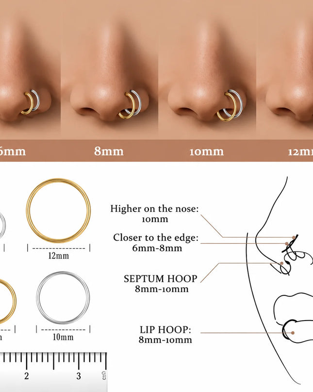 Stainless Steel Hinged Nose Ring Clicker 10G-20G Septum Cartilage Tragus Helix Lip Hoop Piercing Body Jewelry Wholesale