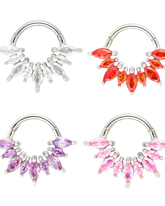 1/4 Pcs 316 Stainless Steel Closed Hinge Inlaid Purple, Pink, White, Orange 5A Zircon Pierced Nose Ring Earrings