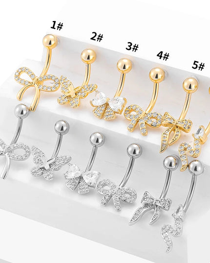 1PC 14G Surgical Steel Belly Button Rings Bow Butterfly Snake Cubic Zirconia Belly Button Barb Ombligo Piercing Jewelry