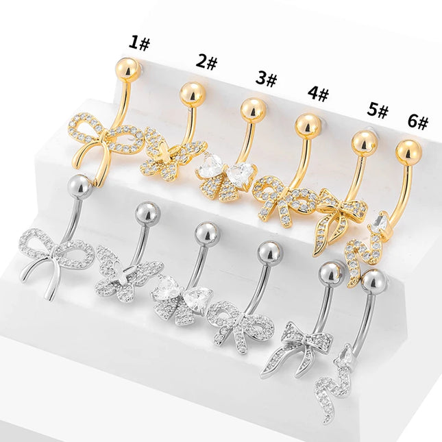 1PC 14G Surgical Steel Belly Button Rings Bow Butterfly Snake Cubic Zirconia Belly Button Barb Ombligo Piercing Jewelry