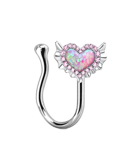 Pink Navel Belly Button Rings Women Opal Heart Nose Clip Lip Labret Piercing Helix Screw Earring Stud Cartilage Conch Piercing