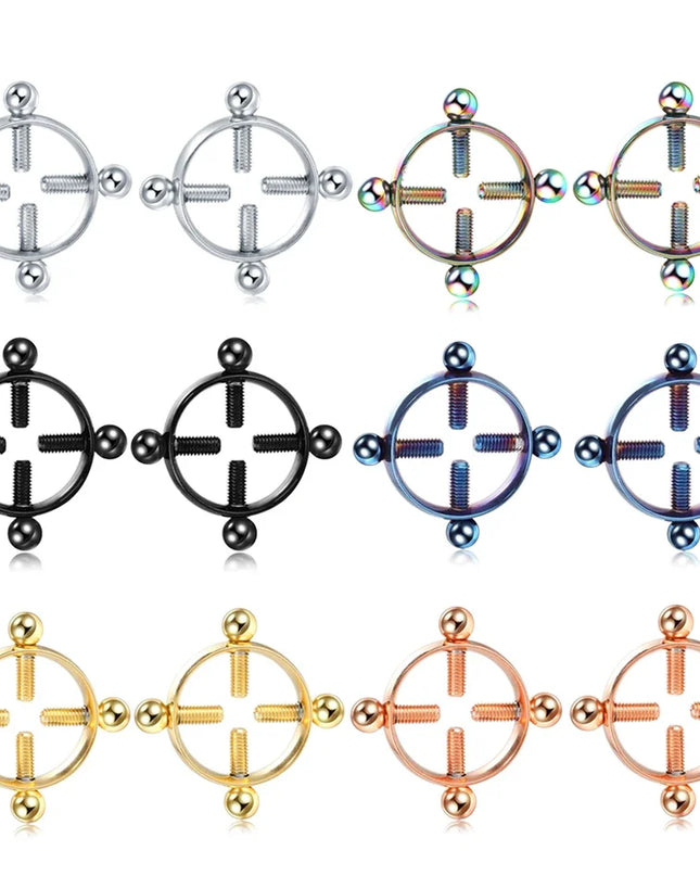 2pcs/lot Steel Round Screw Faux Nipple Clip Rings Sexy Piercing for Women Non Piercing Fake Breast Nail Shield Ring Jewelry Gift