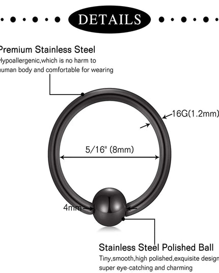 WKOUD Septum Rings Hoop Nose Ring Horseshoe Stainless Steel Cartilage Earrings Hoop Helix Tragus Septum Piercing Jewerly Black