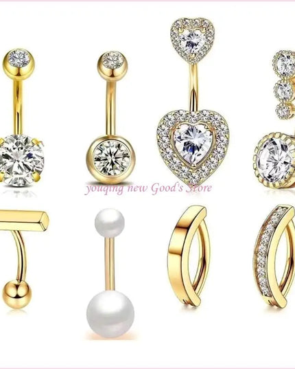 57QA Versatile Belly Button Rings Set of 8 Stainless Steel Navel Rings Body Piercing