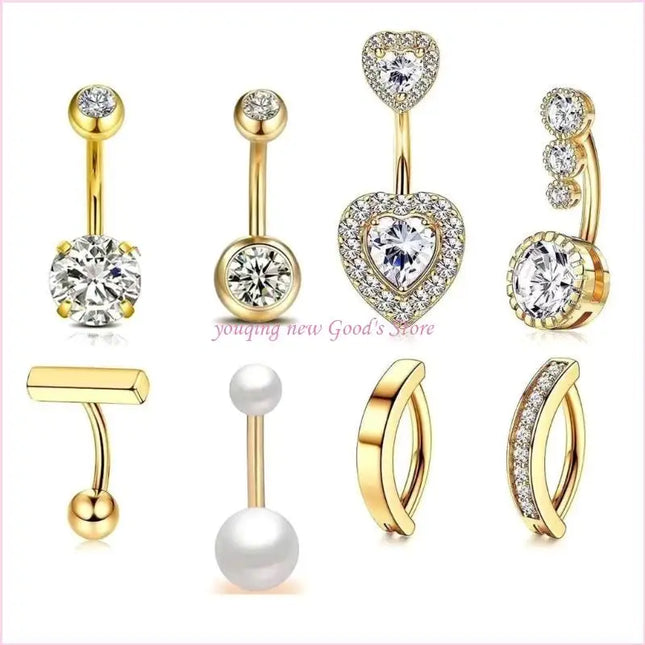 57QA Versatile Belly Button Rings Set of 8 Stainless Steel Navel Rings Body Piercing